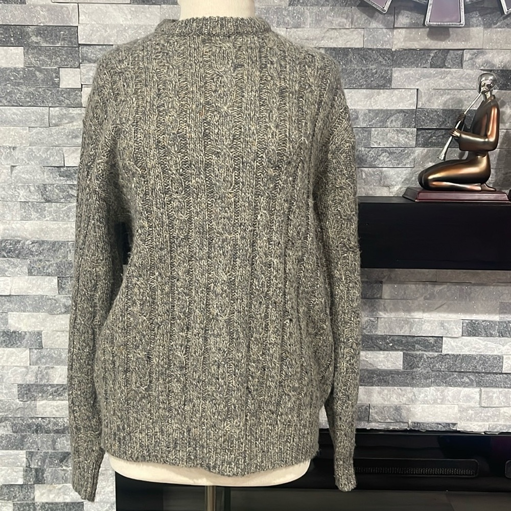 NorthCrest Sweater Men M Gray Wool Blend Cable Knit Crew Neck Fisherman